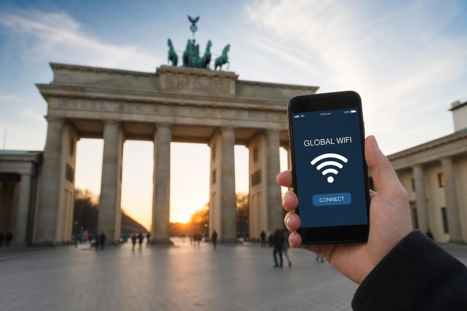 歐洲 eSIM Android 安裝攻略,柏林國會大廈背景搭配智慧型手機全球漫遊訊號