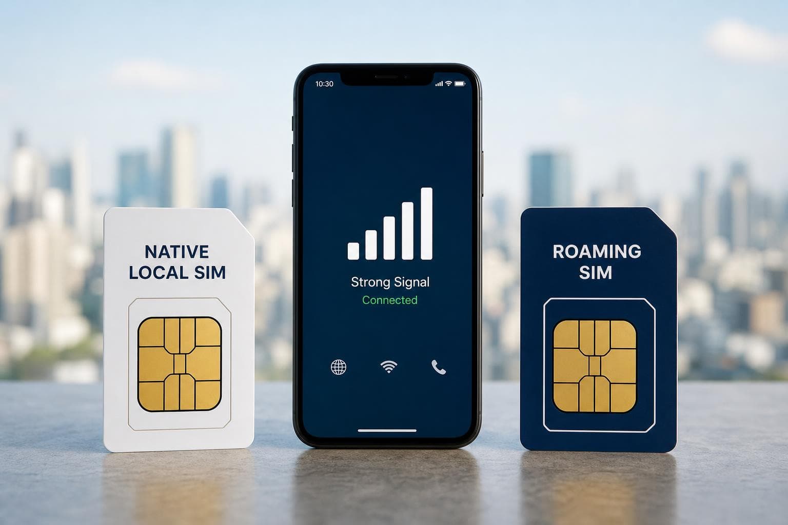 eSIM 原生卡與漫遊卡比較,訊號傳輸路徑差異圖