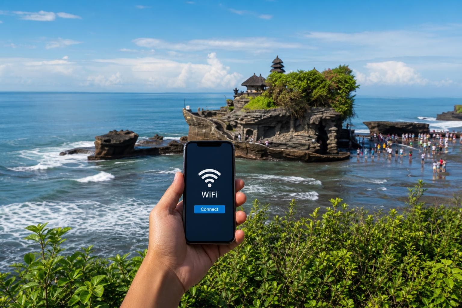 印尼eSIM比較2026:Telkomsel、Indosat、XL Axiata三大電信評比,峇里島海灘背景