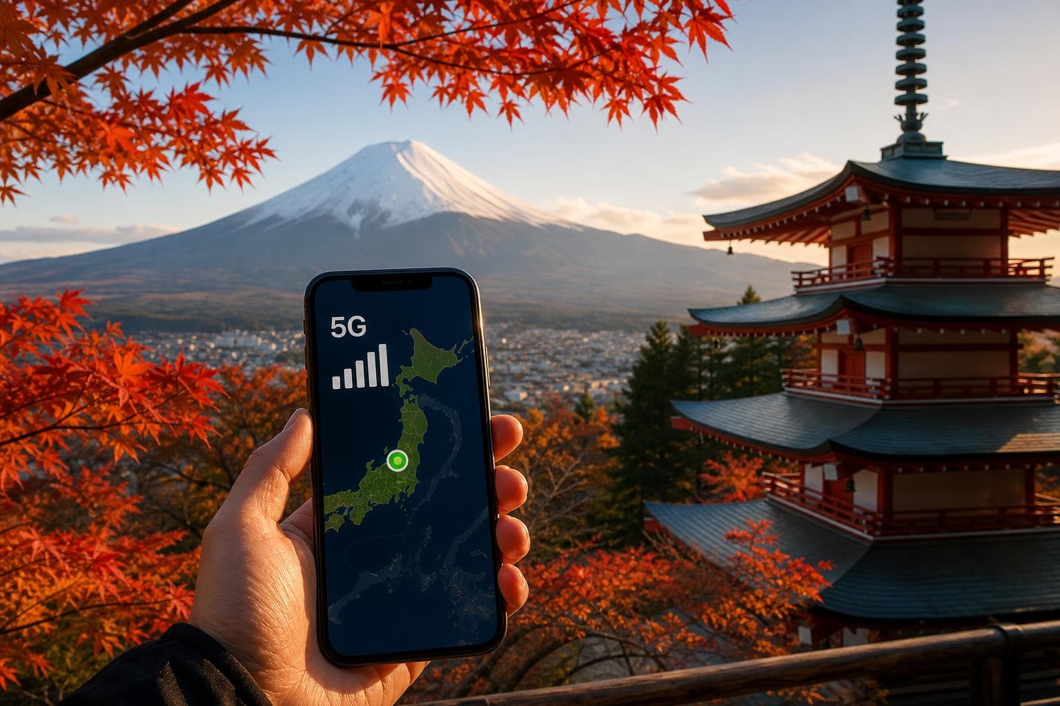 日本賞楓景點手機上網,NTT Docomo 87Mbps高速網路覆蓋示意