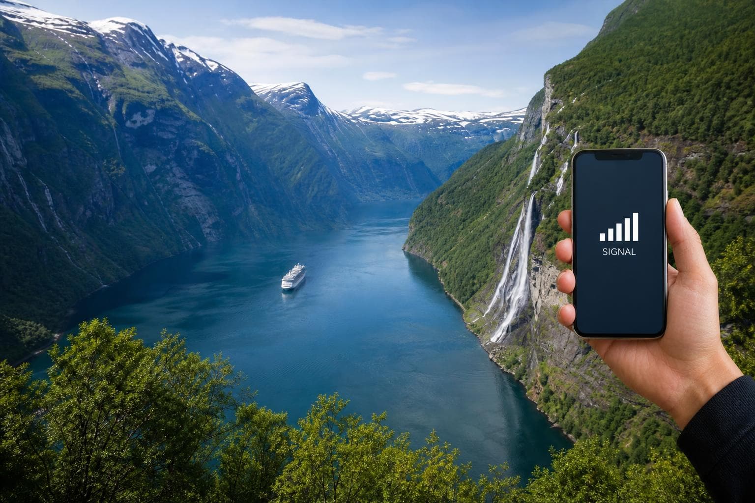 挪威峽灣美景與手機上網,蓋朗厄爾峽灣Geirangerfjord