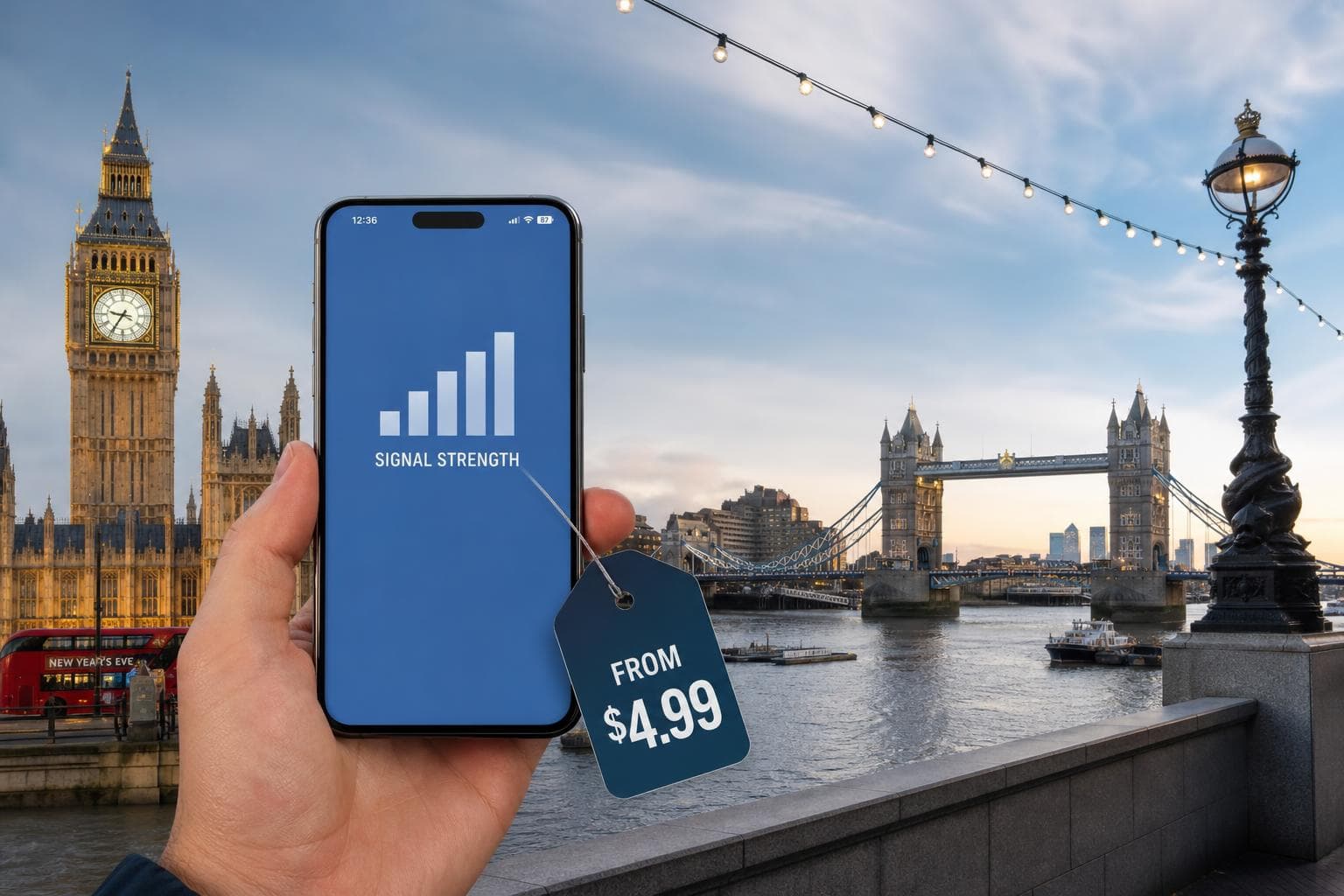 英國eSIM便宜方案2026,倫敦天際線襯托旅遊上網需求