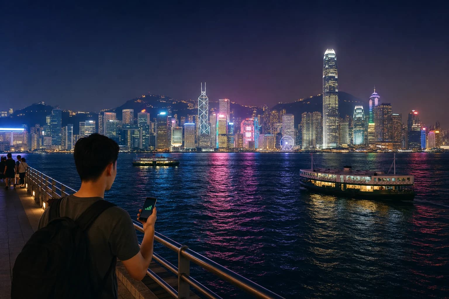 香港維多利亞港夜景,旅客使用eSIM上網攻略2026